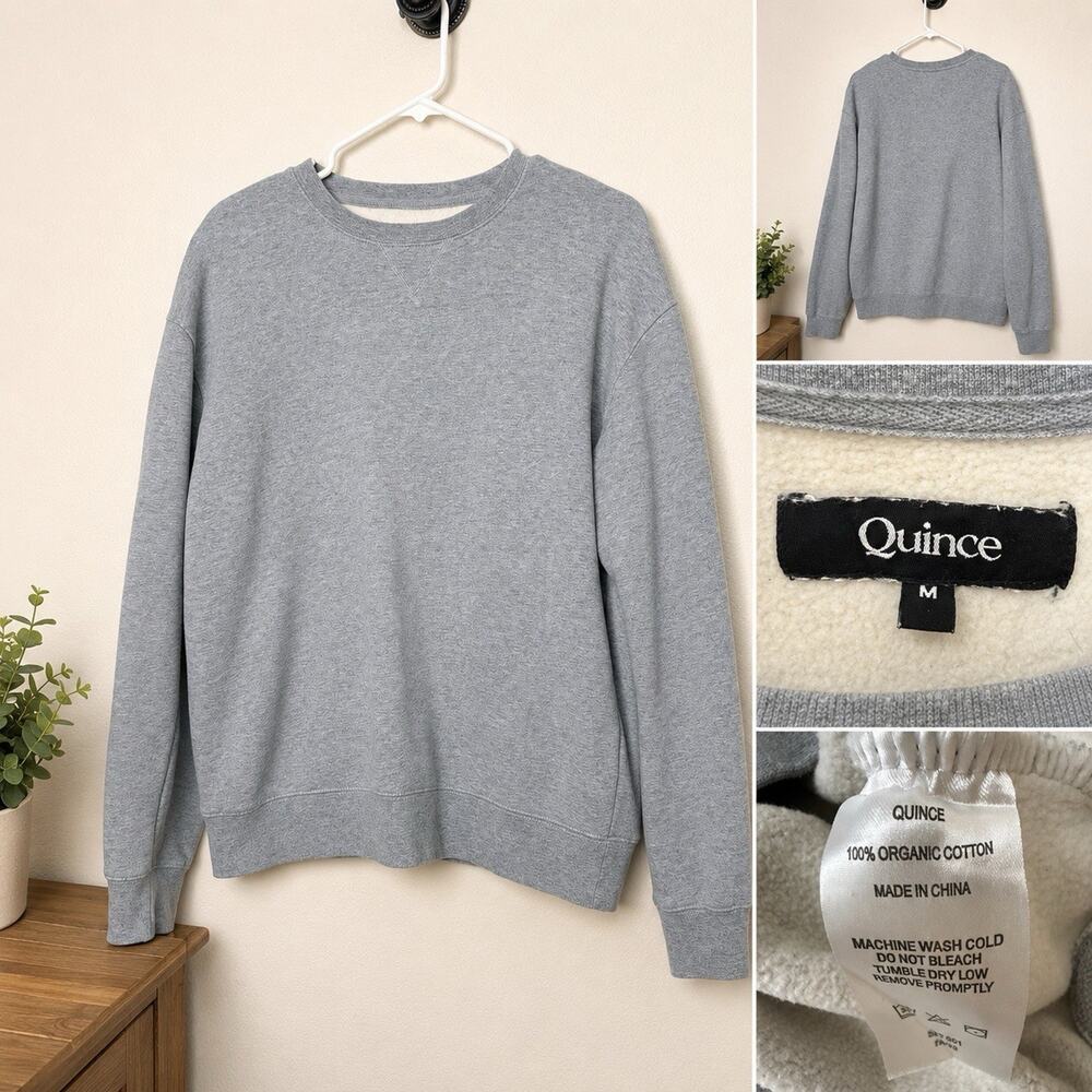Quince Women’s M Gray 100% Organic Cotton Fleece Crewneck Sweatshirt